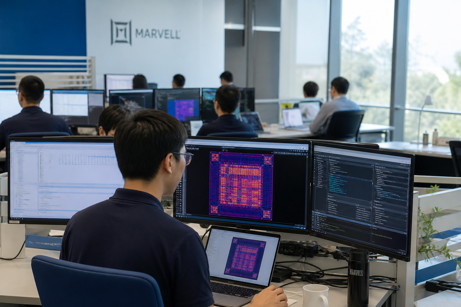 Engineers working on semiconductor design